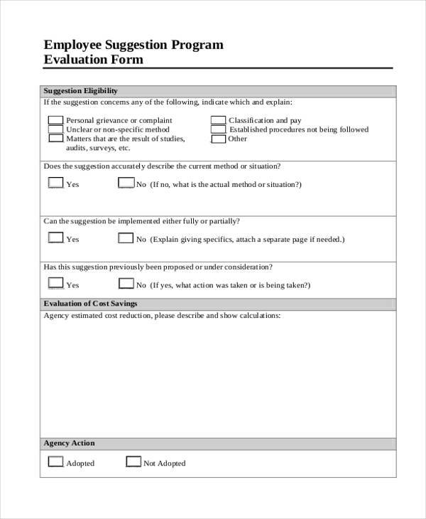 employee suggestion evaluation form