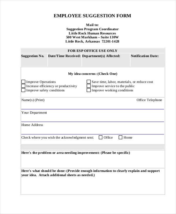 employee suggestion form example
