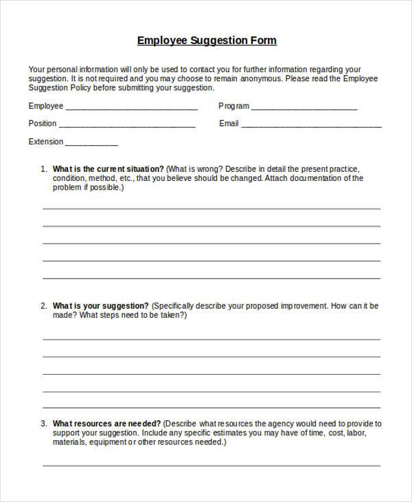 employee suggestion form word format
