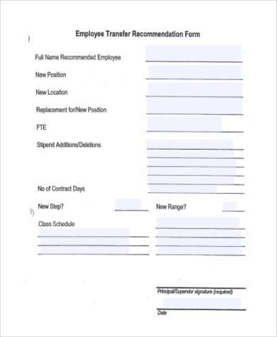 employee transfer recommendation form