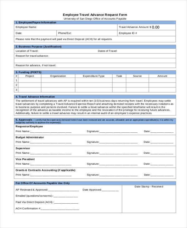 FREE 10+ Employee Advance Request Form Samples, PDF, MS Word, Google Docs