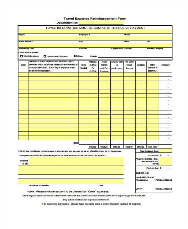 Free 7 Sample Employee Expense Reimbursement Forms In Pdf Ms Word