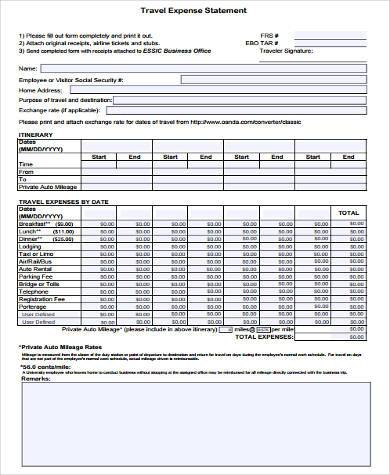 employee travel expense statement form