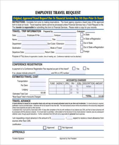 employee travel request form