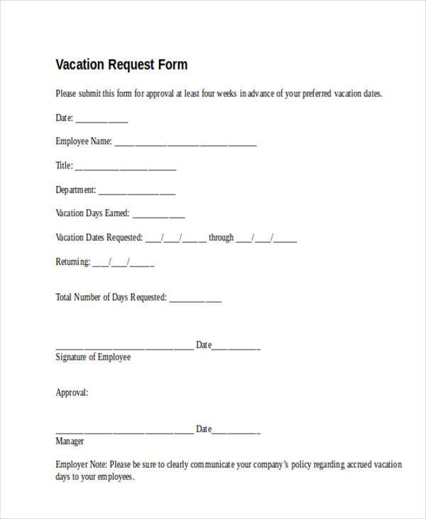 employee vacation request form in doc