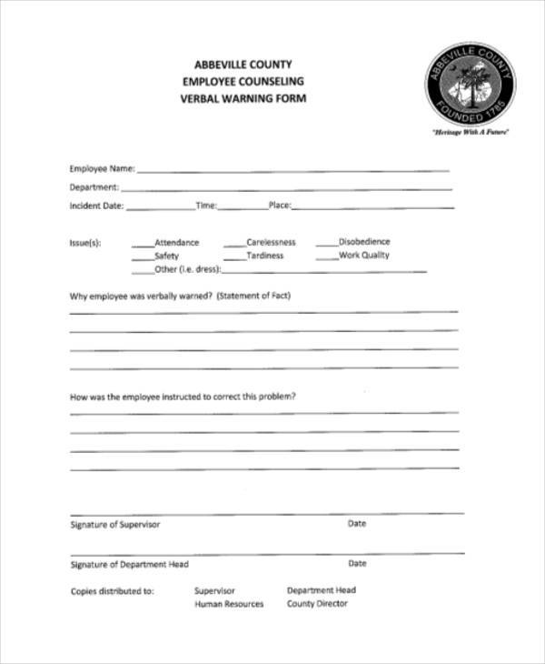 FREE 9 Sample Employee Warning Forms In PDF MS Word