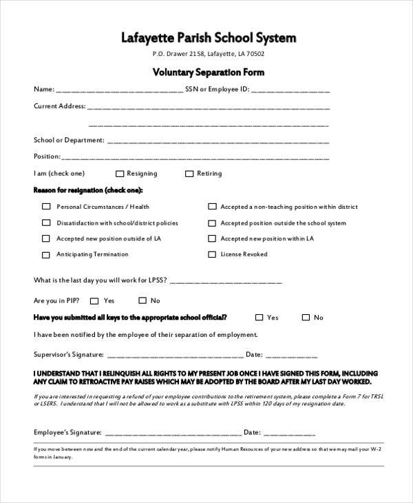 Free 8 Sample Employment Separation Forms In Pdf 5492