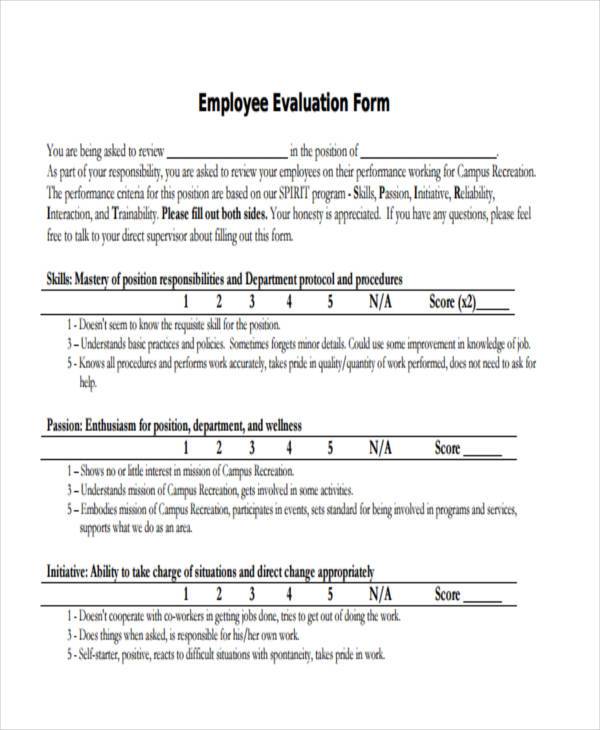 FREE 7+ Work Evaluation Form Samples in PDF