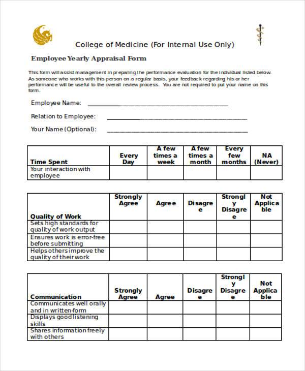 employee yearly appraisal form