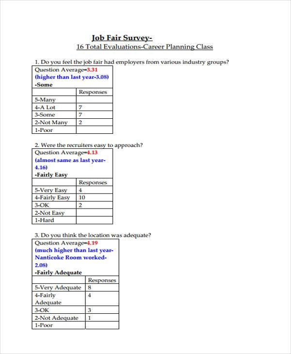 employer job fair evaluation form sample