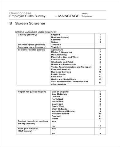employer skill survey form