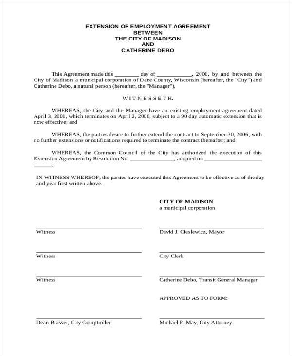 employment agreement extension form