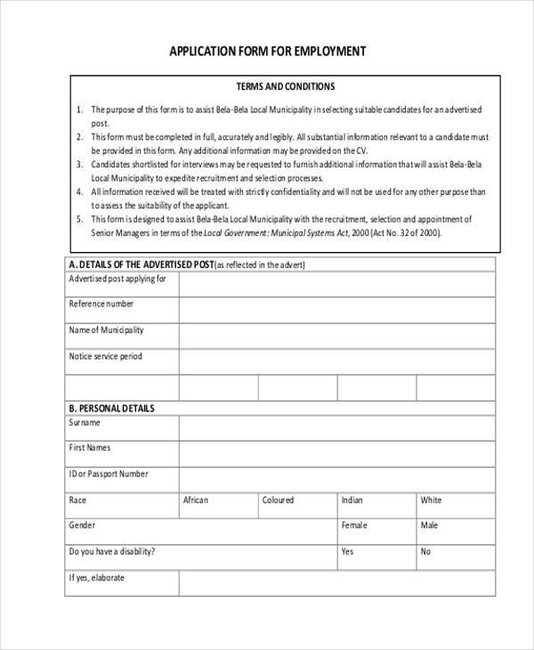 employment application form for senior in pdf