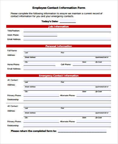 employment contact information form