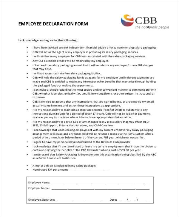 Employee Declaration Form Free Templates In Pdf Word Excel Download