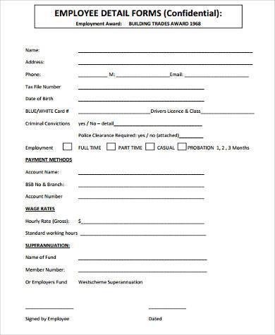 employment details information form