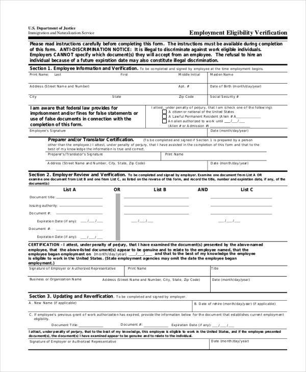 FREE 7+ Sample Employment Eligibility Forms in PDF  MS Word