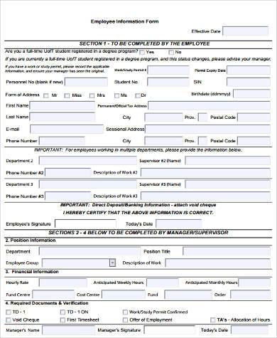 employment information form example
