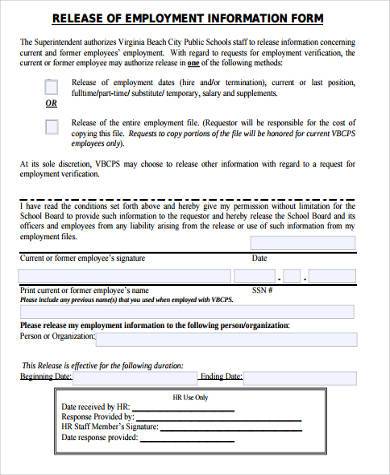 employment information release form