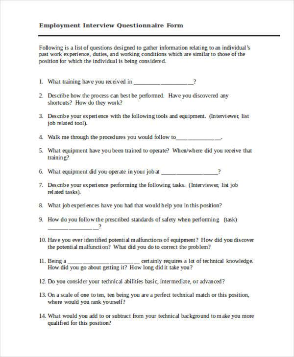 employment interview questionnaire form1