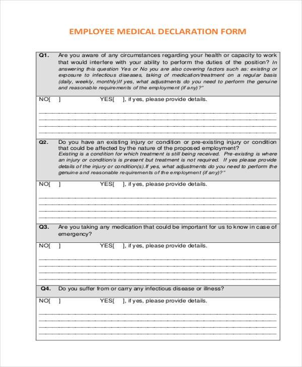 employment medical declaration form