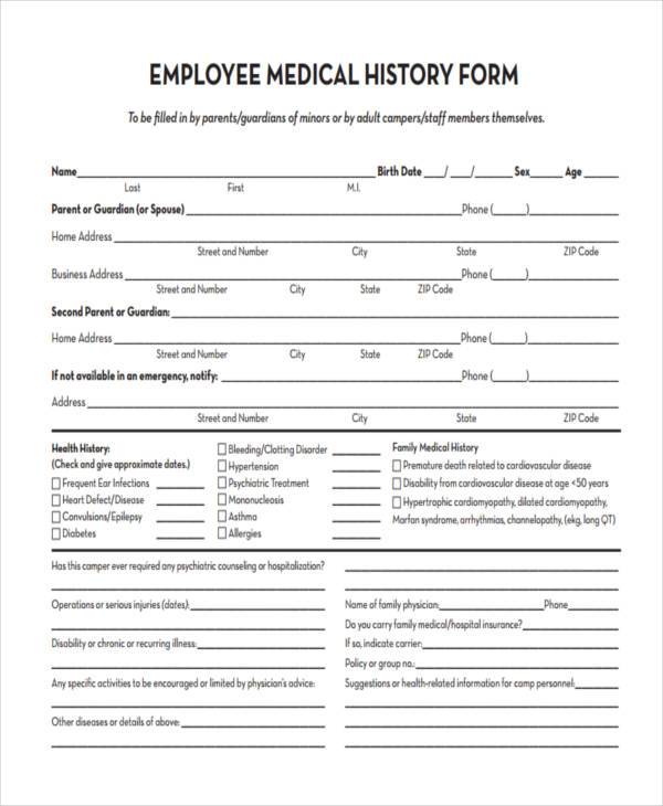employment medical history form