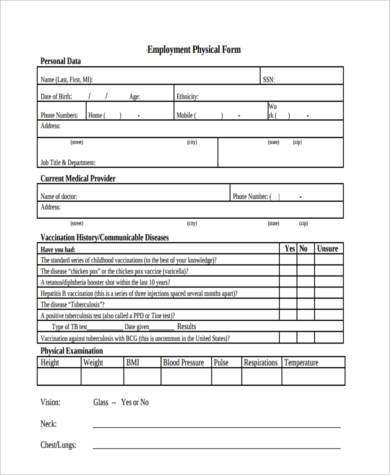 employment physical form in pdf