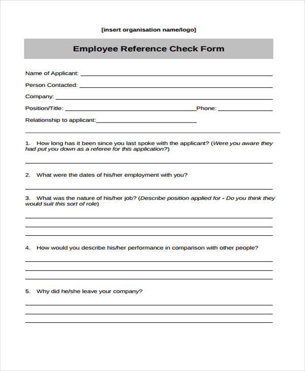 employment reference check form