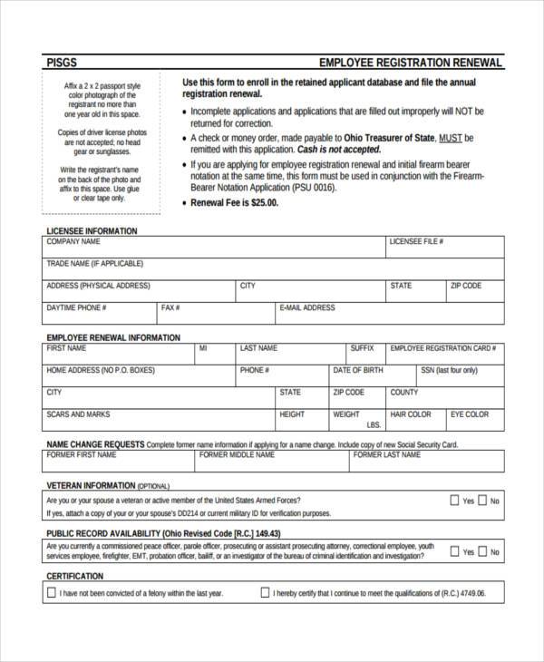 employment registration renewal form