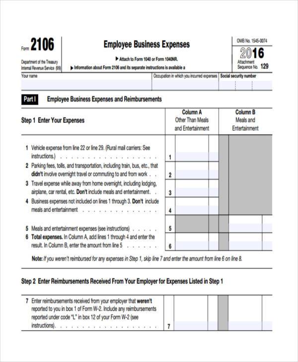 employment related expenses form