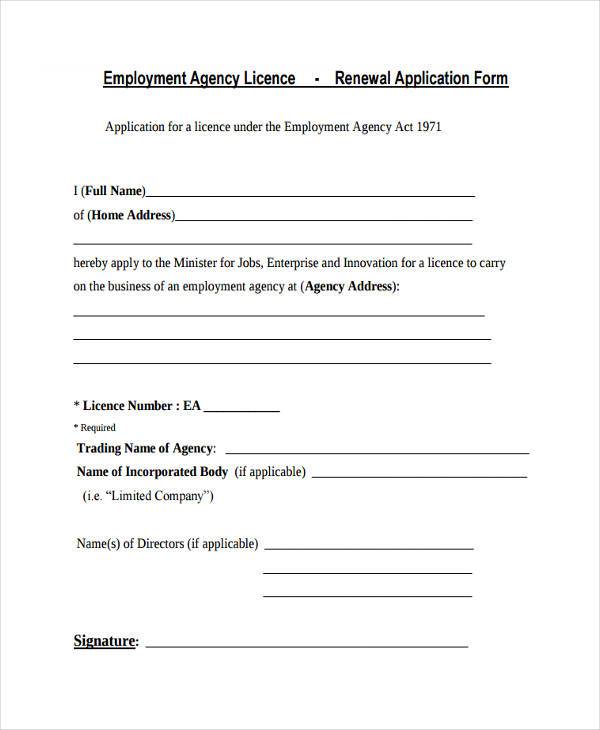 employment renewal application form