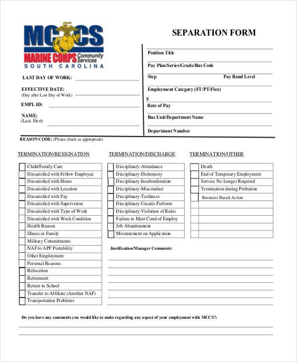 FREE 13+ Employment Separation Form Samples, PDF, MS Word, Google Docs