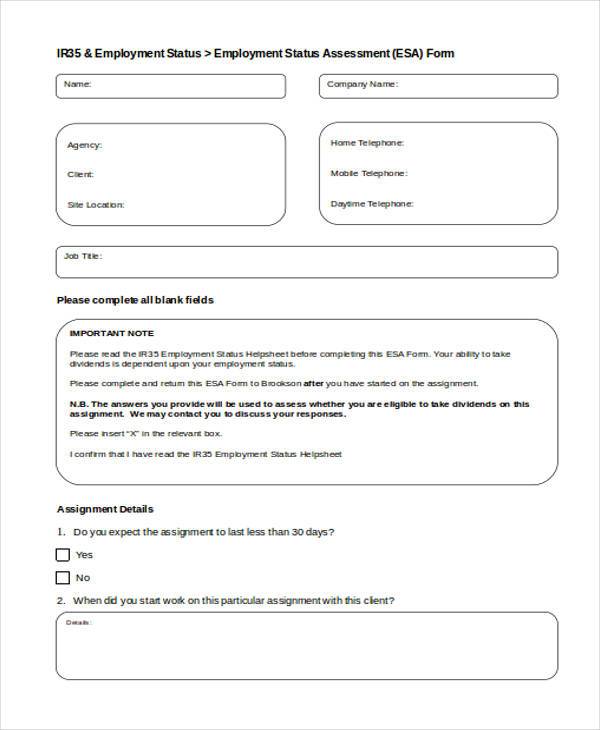 employment status assessment form