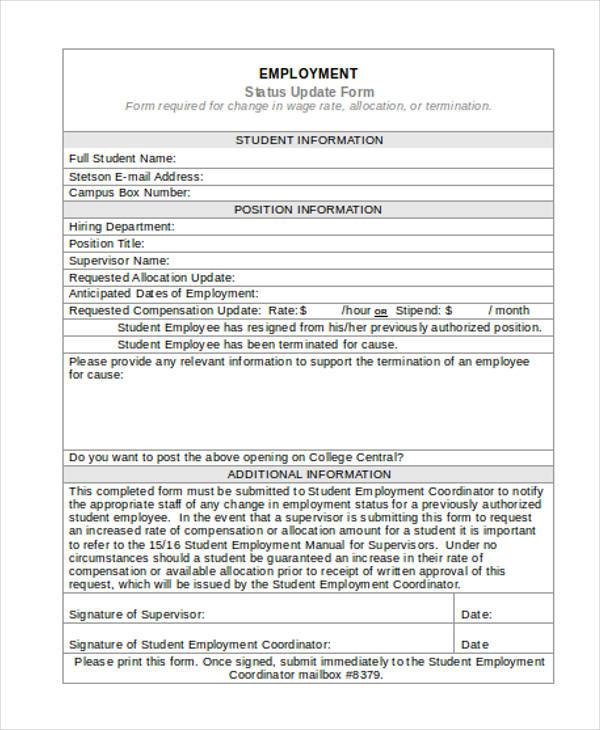 employment status update form