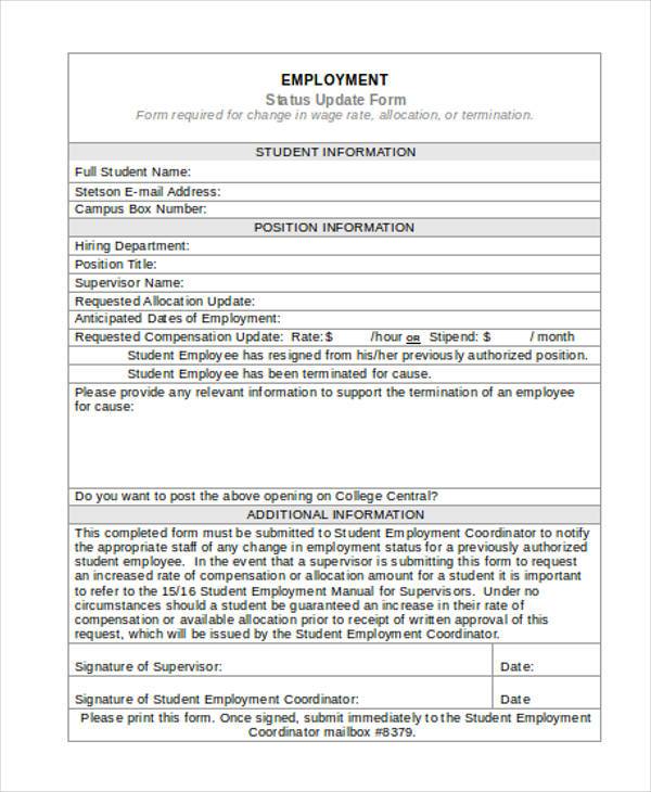 Employee Status Form Templates 3655