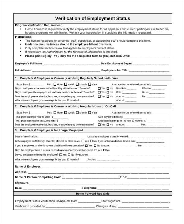 employment status verification form