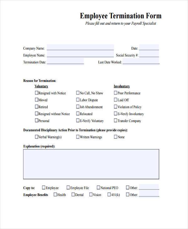 Printable Employee Termination Form Pdf Printable Forms Free Online 4312