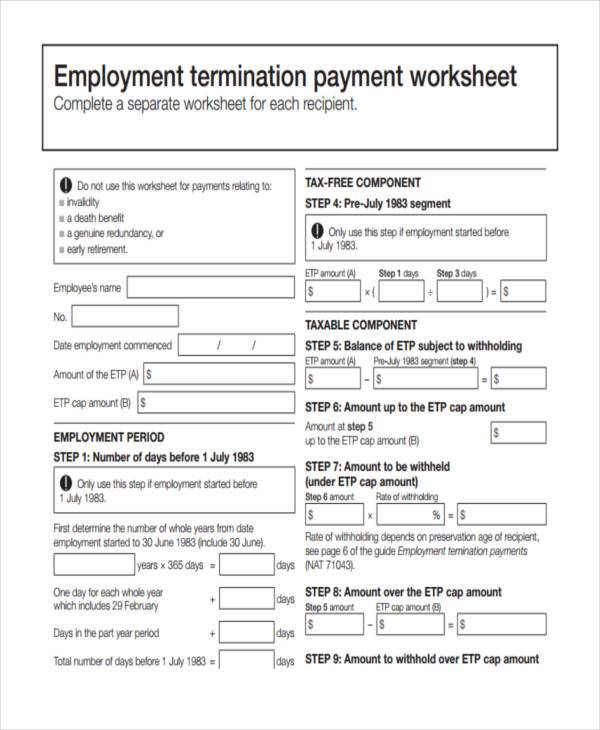 employment termination payment form