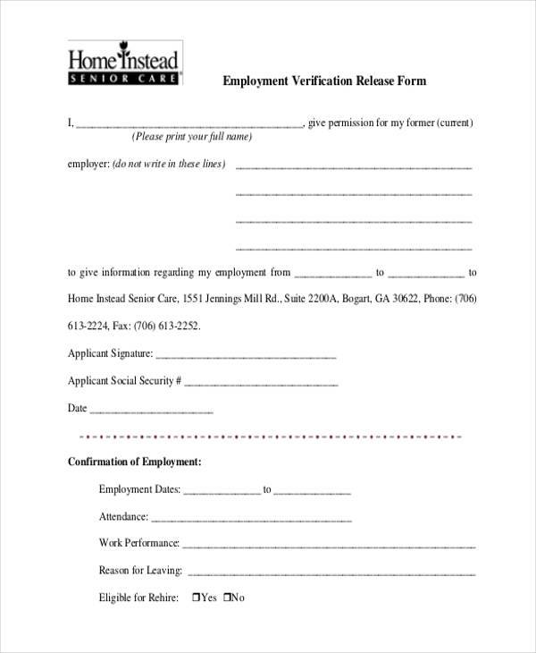 employment verification release form