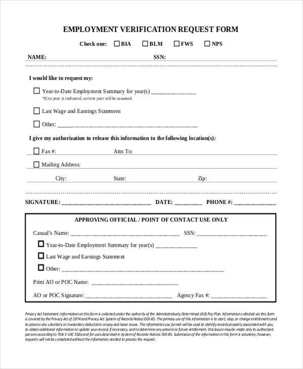 Printable Employment Verification Forms 8286