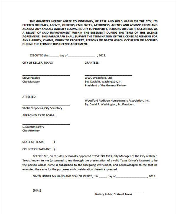 encroachment license agreement form