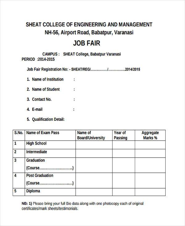 Free 10 Sample Job Registration Forms In Pdf Ms Word Excel