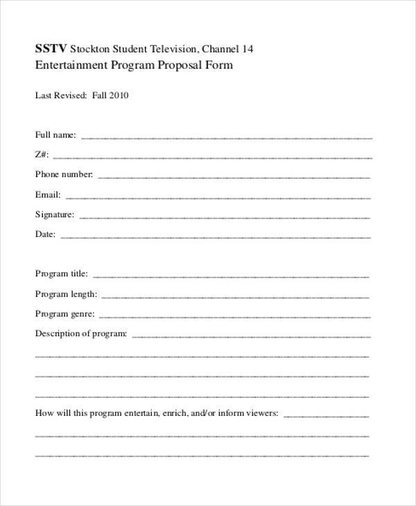 entertainment program proposal form