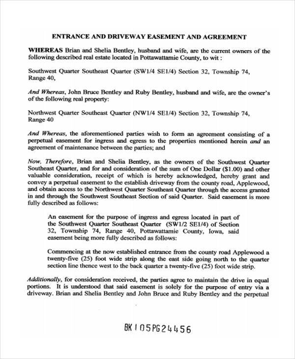 entrance driveway easement agreement form