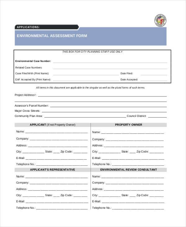 Free 9 Environmental Assessment Form Samples In Pdf Ms Word Excel 9622