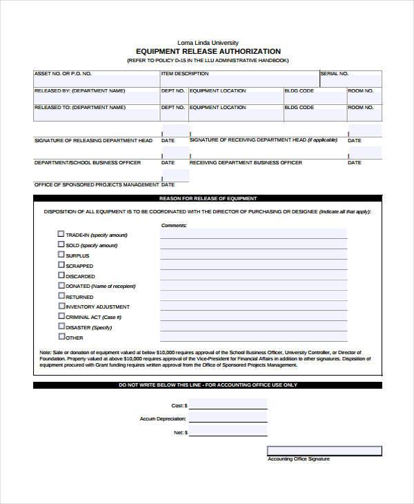 FREE 10 Equipment Release Forms In PDF