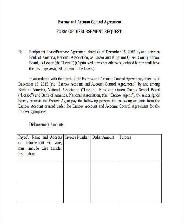 escrow account agreement form