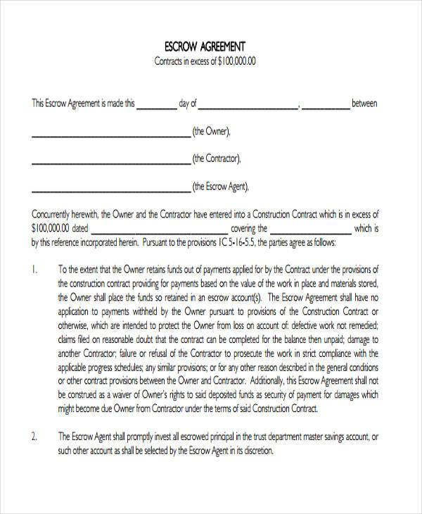 escrow agreement form example1