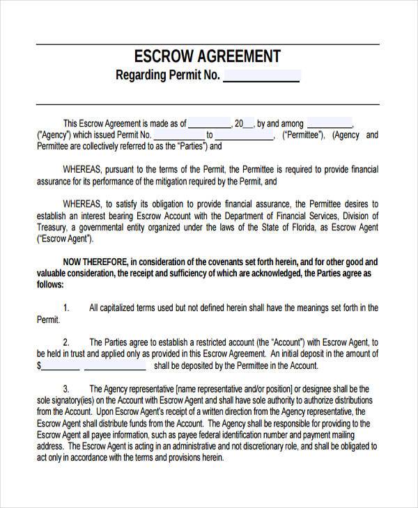 escrow agreement form in pdf