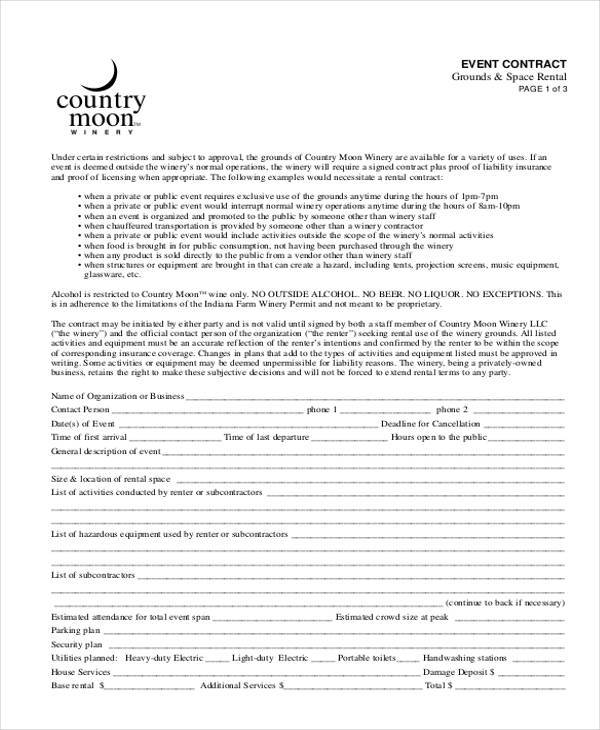 event contract form example